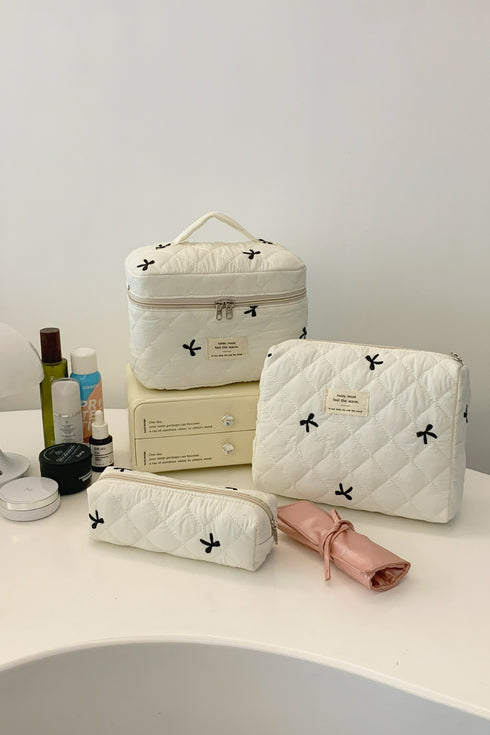 3 Piece Bow Quilted Cloth Storage Bag Set - Odaingerous